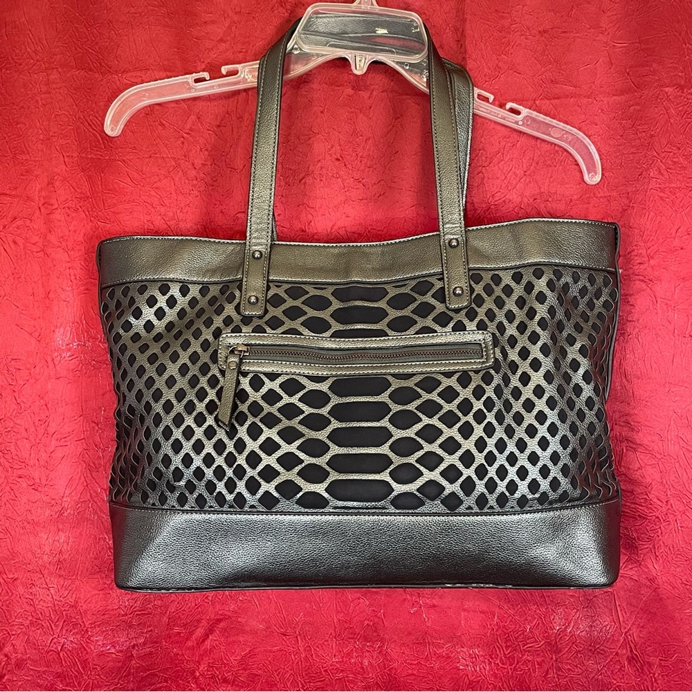 Joe's Jeans Addison Tote Purse Grey and Black PU Leather 16" wide 9" Drop